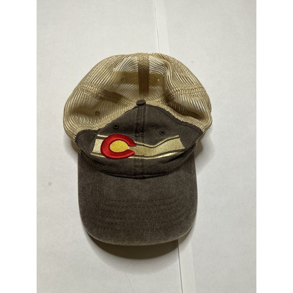 Colorado Trucker Hat Snapback Mesh Cap Tan Beige C Flag Logo Adjustable Otto